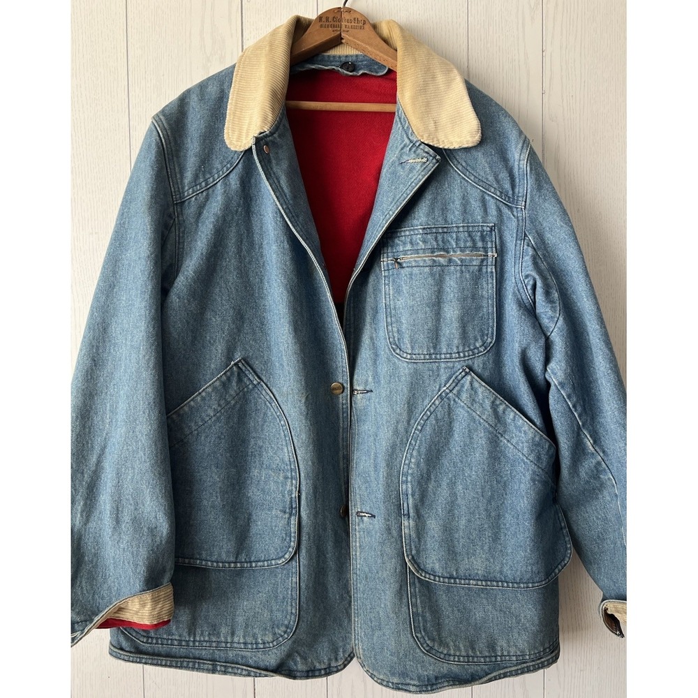 Vintage LL Bean Denim Barn Coat Mens XL Wool Liner Corduroy Collar Chore Jacket